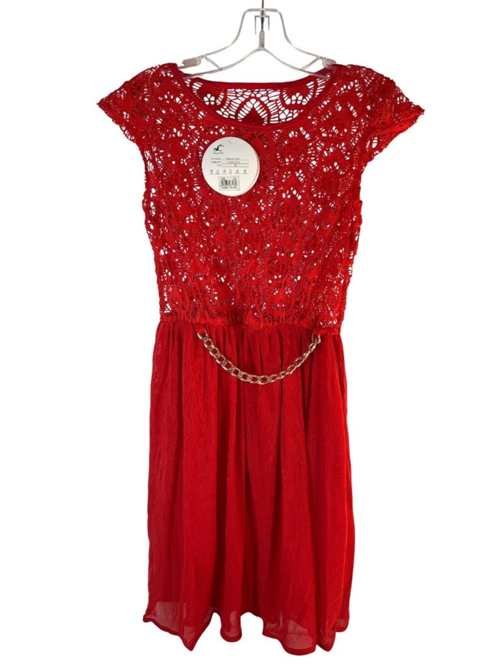 Shi yunlai Womens Dress Lace Skirt Over Lay Sheer Chain Belt Red Size XL NWT